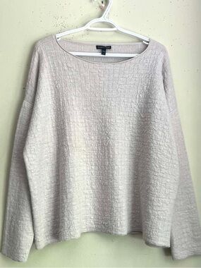 Eileen Fisher Cream Textured Grid Knit Top